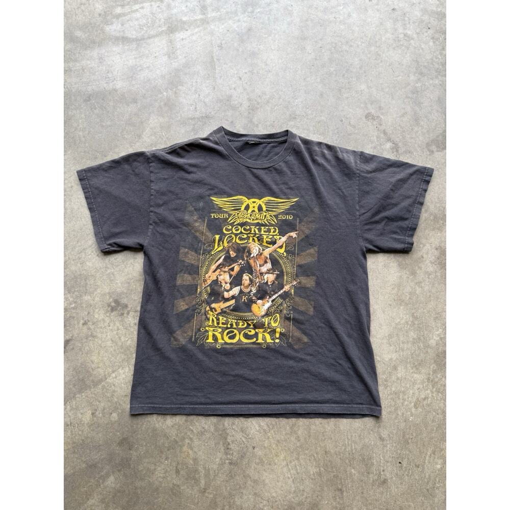Aerosmith 2010 Tour Shirt “Cocked Locked and Ready To Rock” Band Tee Concert